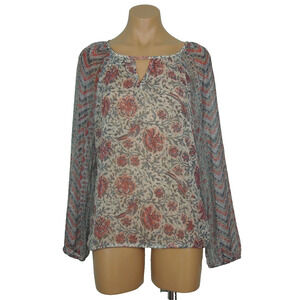 LUCKY BRAND Blouse S SMALL Live in Love Sheer Paisley Floral